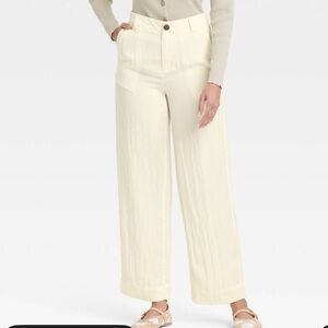 Cream Linen Wide-Leg Pants